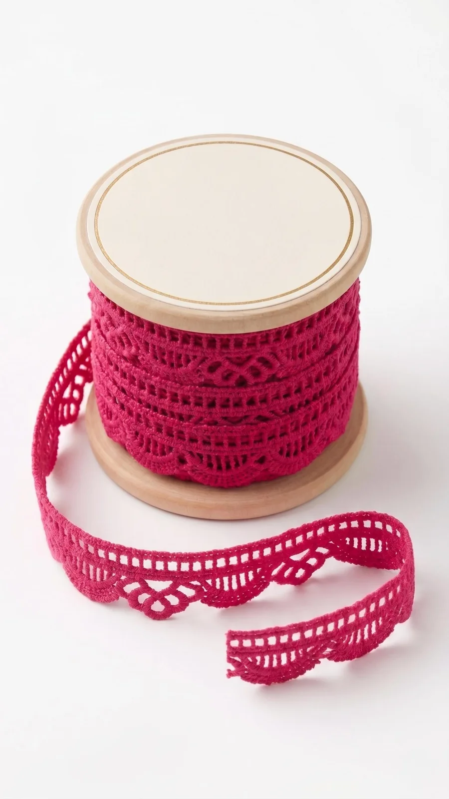 Premium Magenta Scalloped Lace Trim – Intricate Floral Cutwork