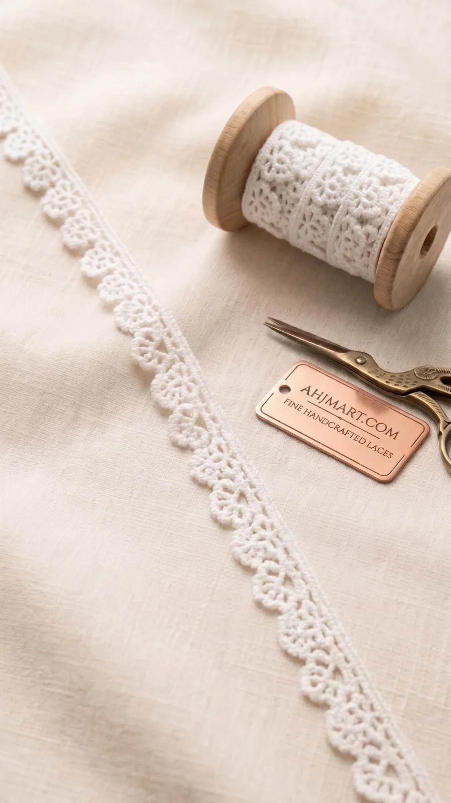 Premium Milky White Scalloped Lace Trim – Elegant Floral Crochet Edging for Designer Wear