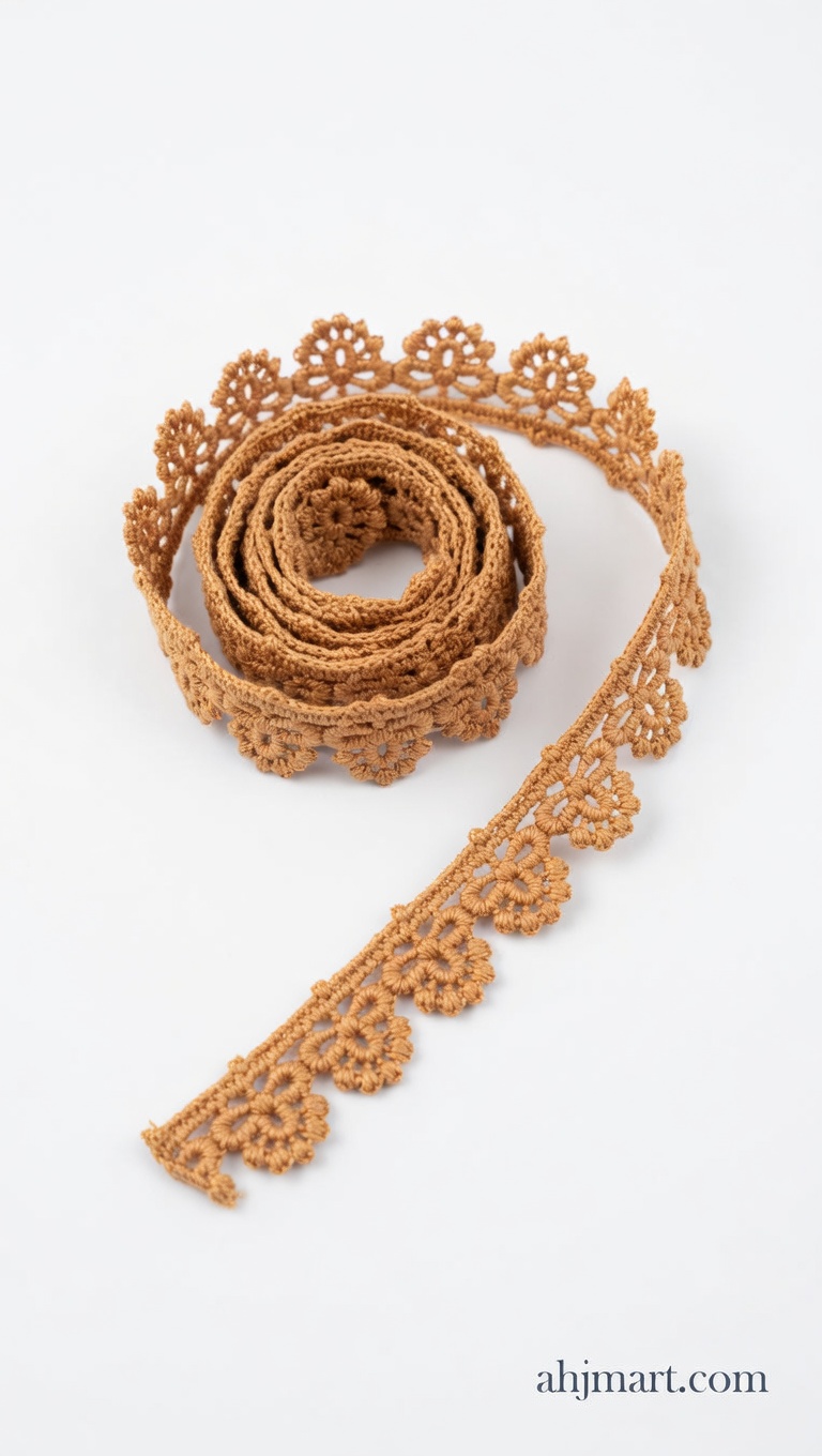 Premium Beige Floral Crochet Lace Trim – Scalloped Edge Embellishment