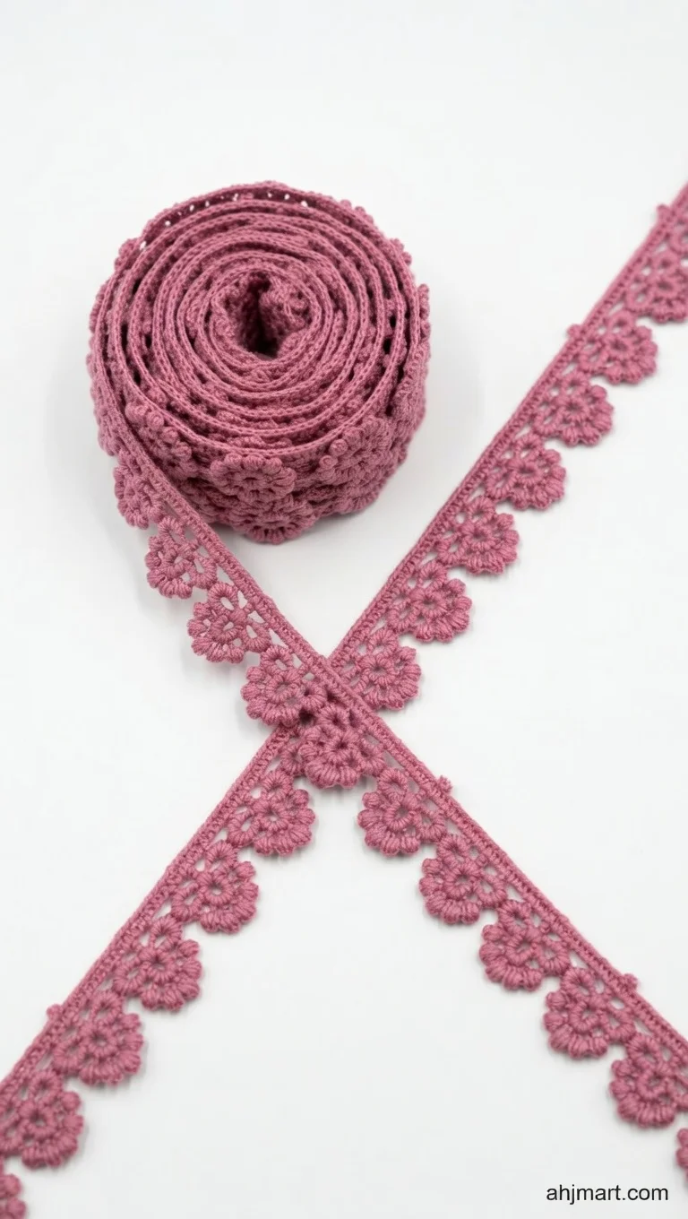 Premium Dusty Pink Floral Crochet Lace Trim – Scalloped Edge Embellishment