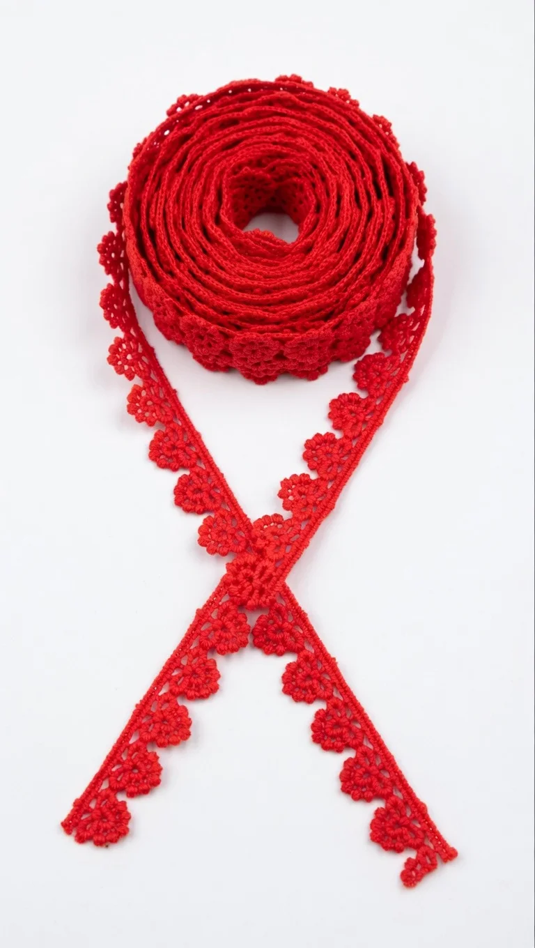 Premium Vibrant Red Floral Crochet Lace Trim – Scalloped Edge Embellishment
