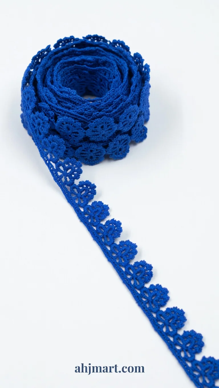 Premium Vibrant Blue Floral Crochet Lace Trim – Scalloped Edge Embellishment (Sold by Meter)