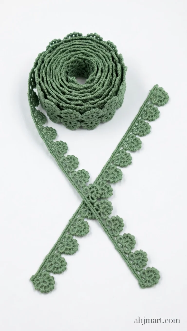 Premium Sage Green Floral Crochet Lace Trim – Scalloped Edge Embellishment (Sold by Meter)