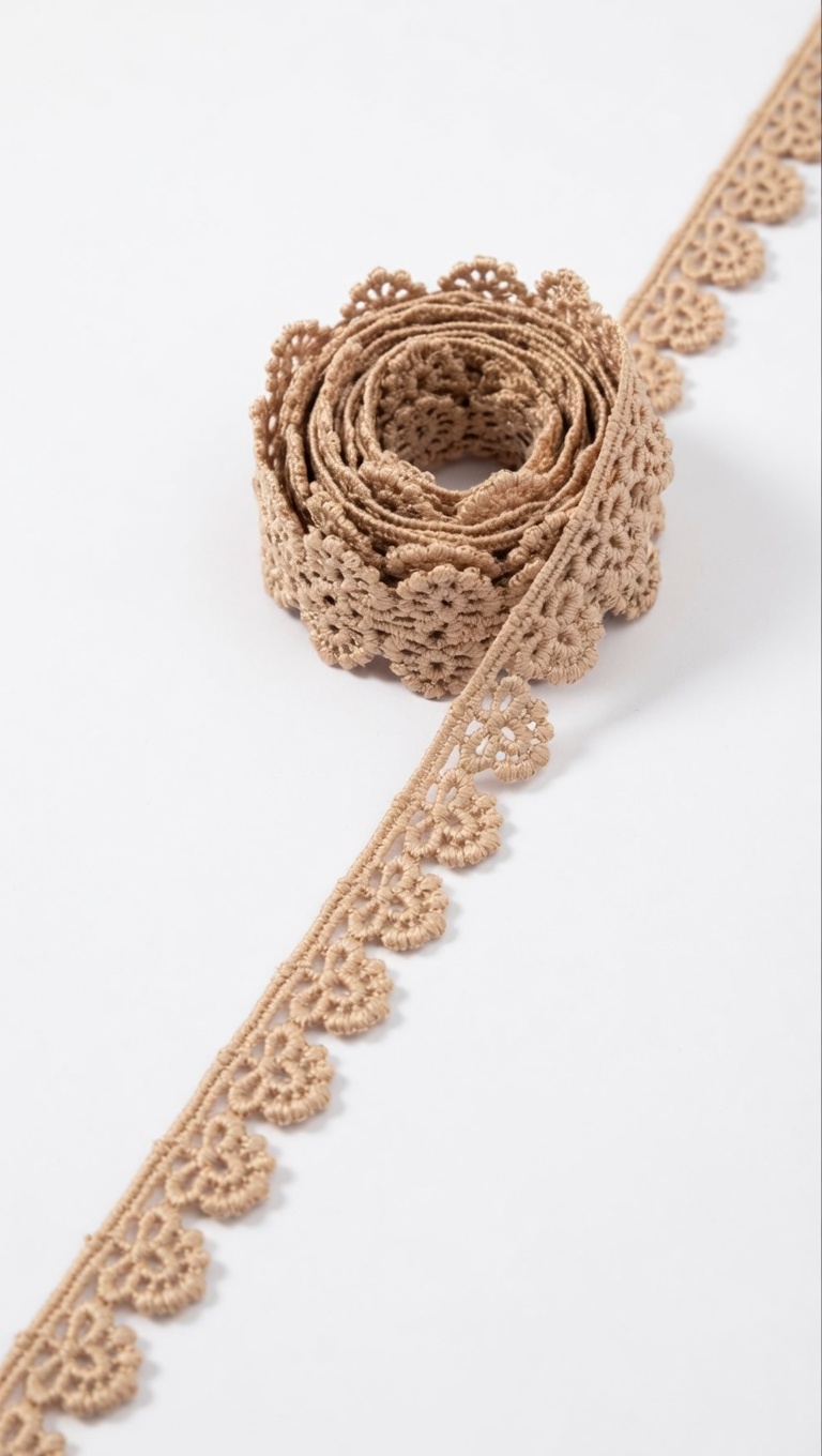 Premium Beige Floral Crochet Lace Trim – Scalloped Edge Embellishment (Sold by Meter)