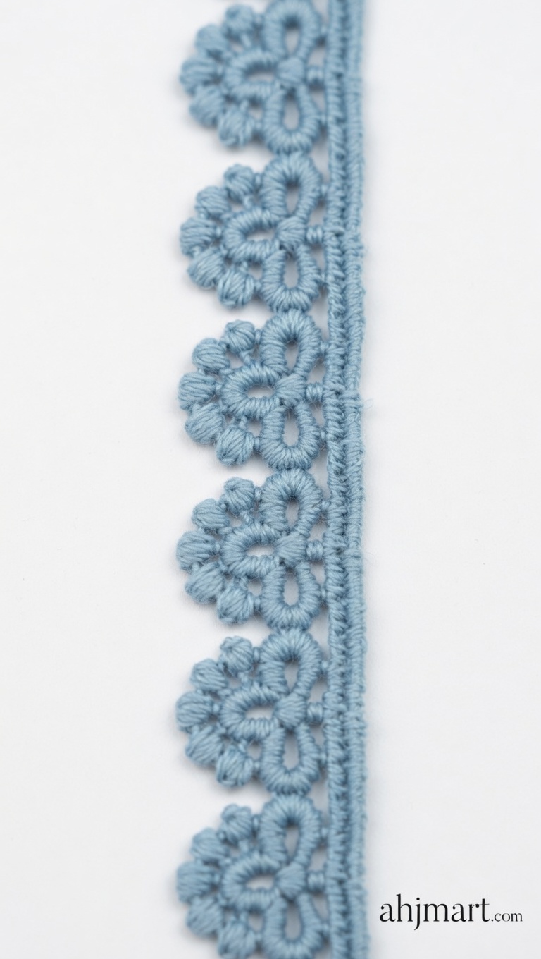 Premium Dusty Blue Floral Crochet Lace Trim – Scalloped Edge Embellishment (Sold by Meter)