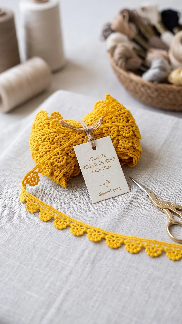 Premium Bright Yellow Floral Crochet Lace Trim – Scalloped Edge Embellishment (Sold by Meter)