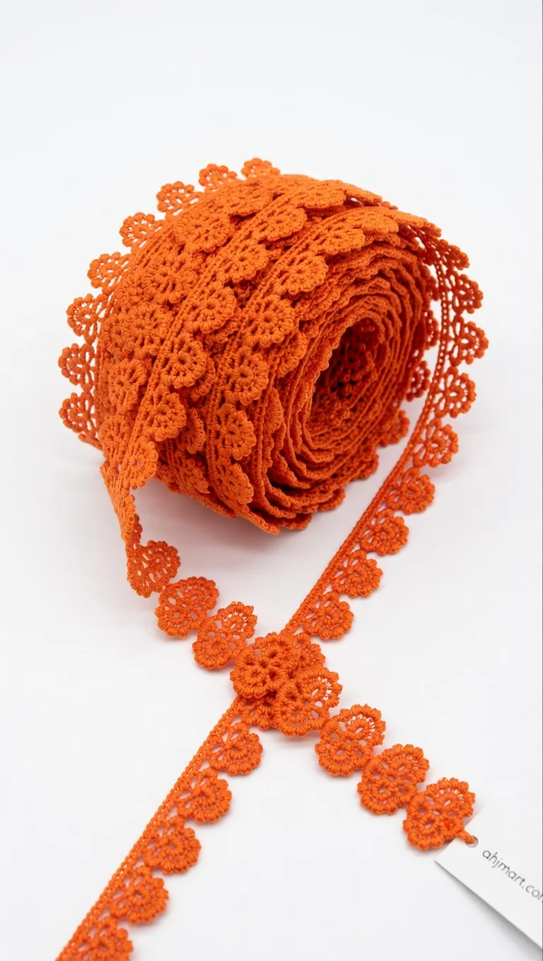 Premium Orange Floral Crochet Lace Trim – Scalloped Edge Embellishment (Sold by Meter)