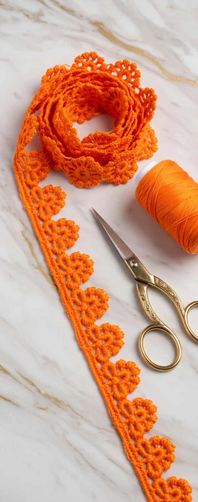 Premium Bright Orange Floral Crochet Lace Trim