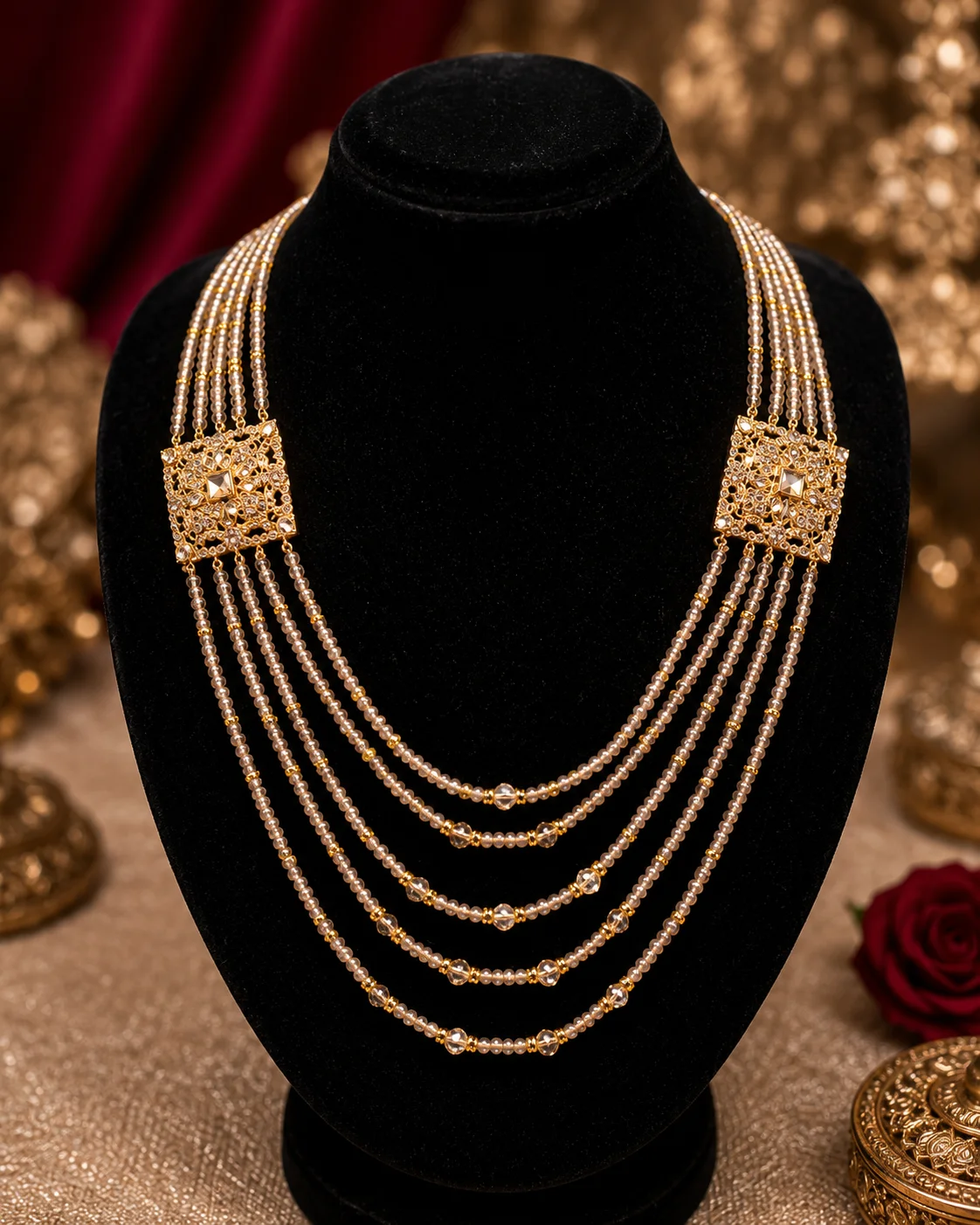 Luxury Crystal Pearl Multi-Layer Mala Necklace