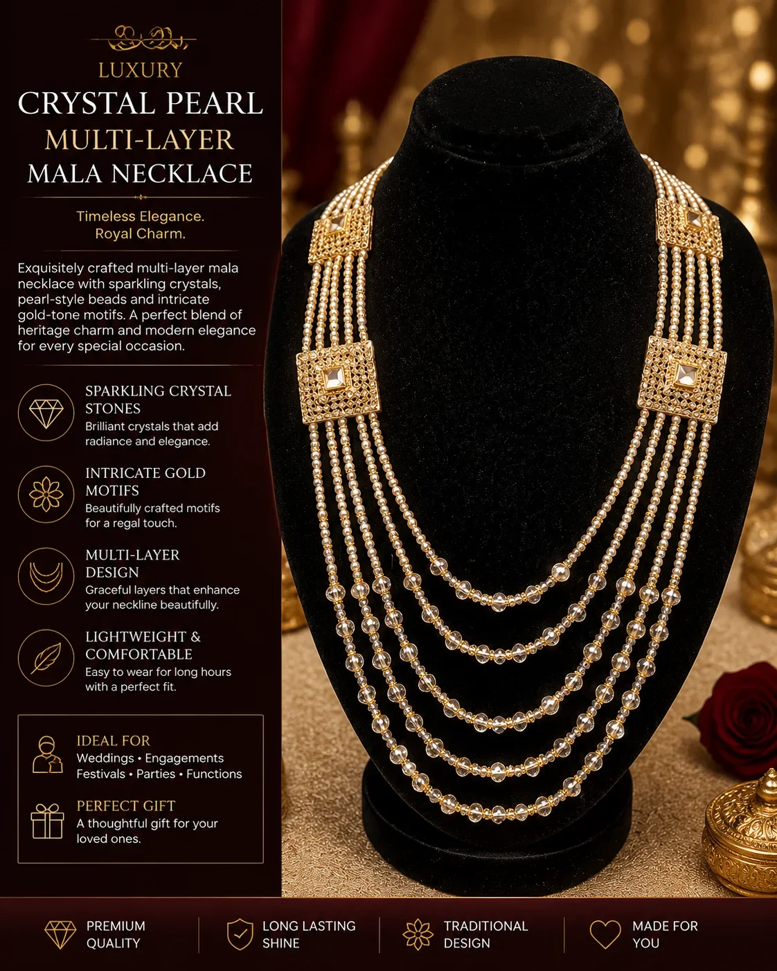Luxury Crystal Multi-Layer Mala Necklace