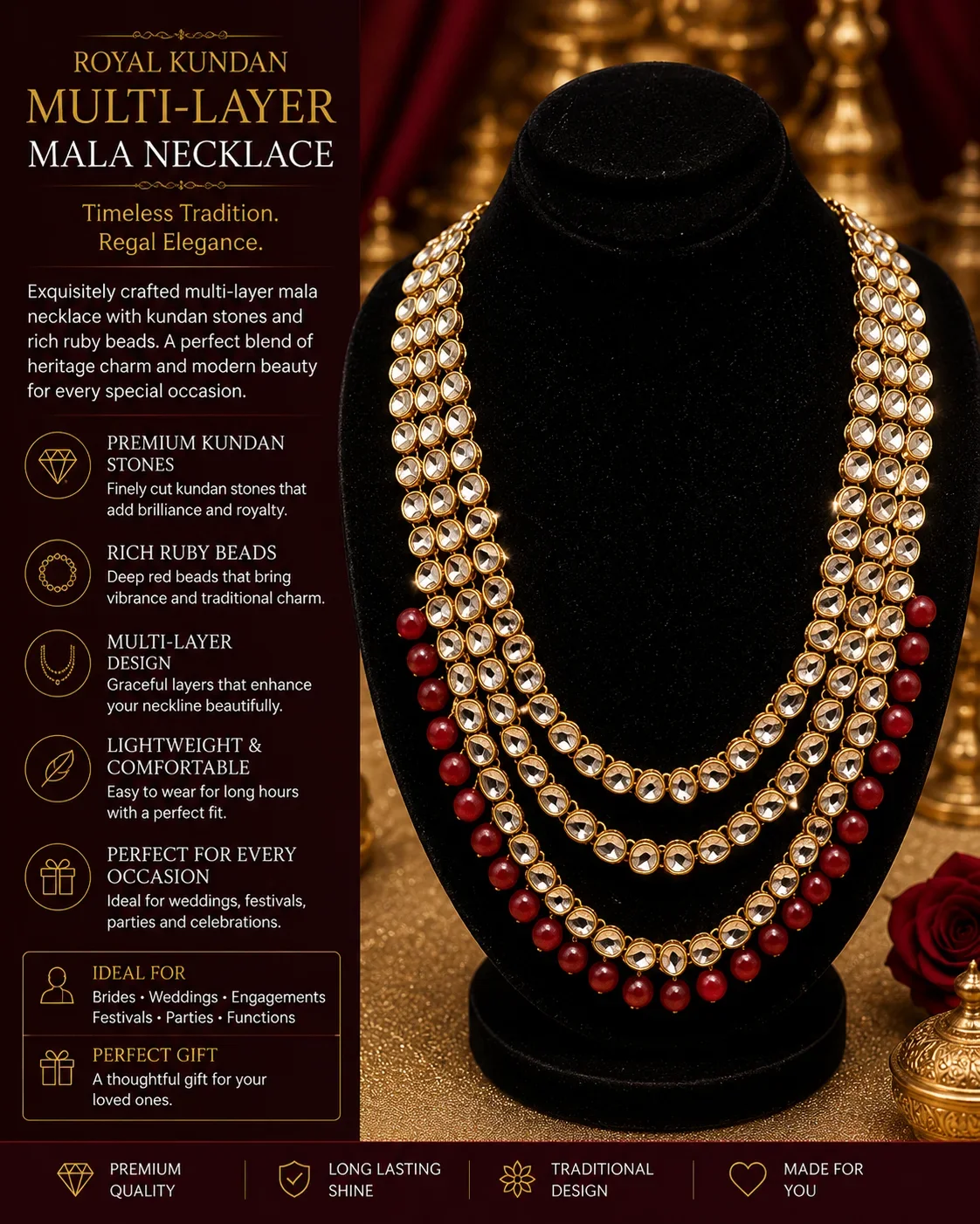 Luxury Kundan Pearl Multi-Layer Mala Necklace