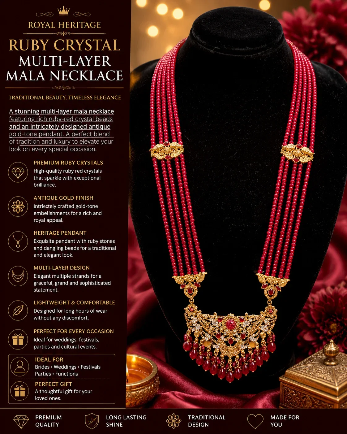 Royal Ruby Multi-Layer Mala Necklace
