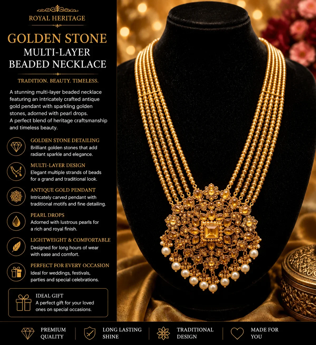 Exquisite Gold Bridal Necklace with Golden Accent Stones