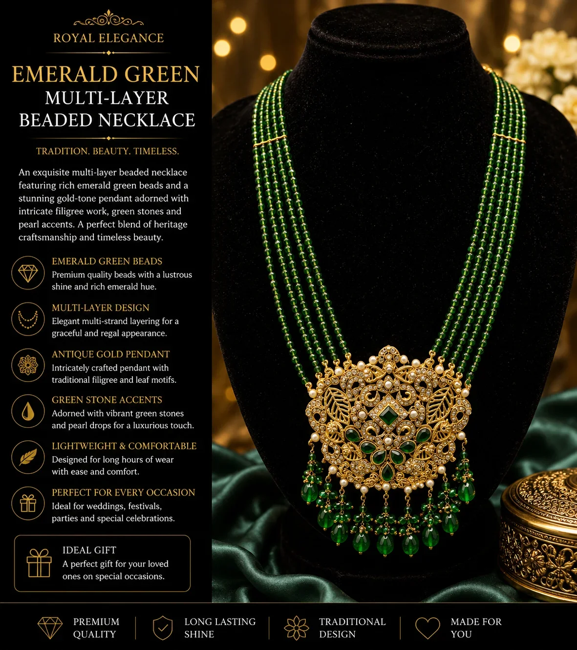 Exquisite Green and Gold Layered Necklace