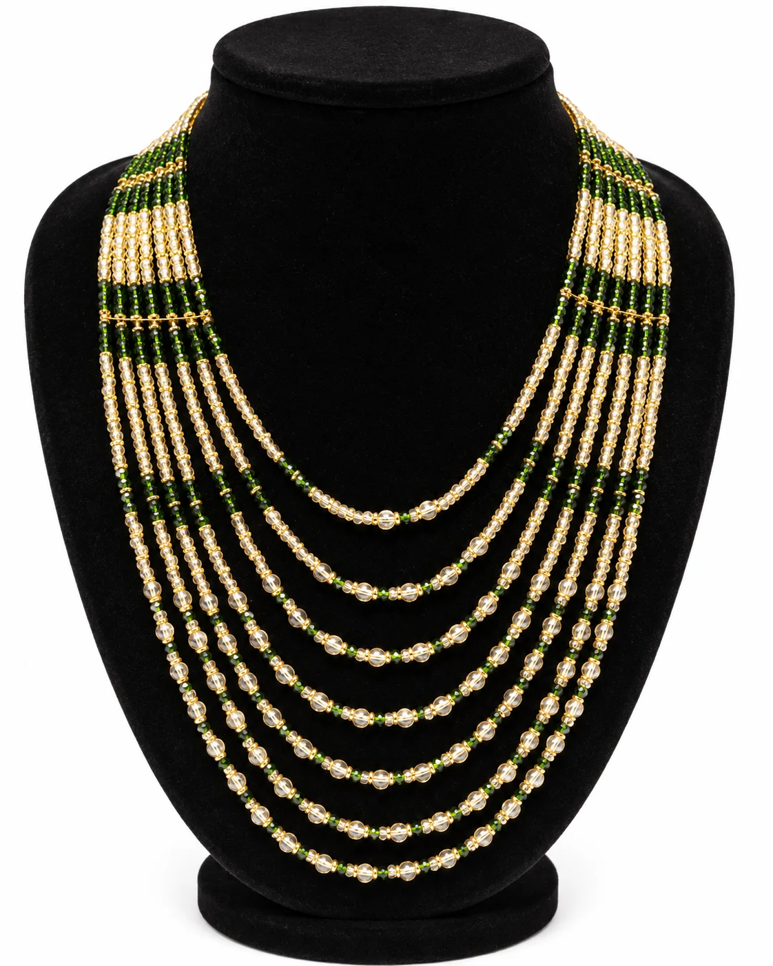 Green & Golden Multi-Layer Beaded Mala Necklace