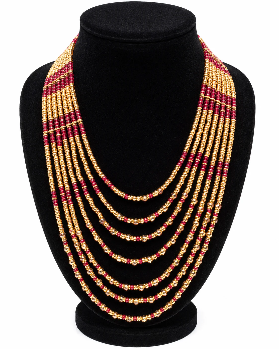 Red & Golden Multi-Layer Beaded Mala Necklace
