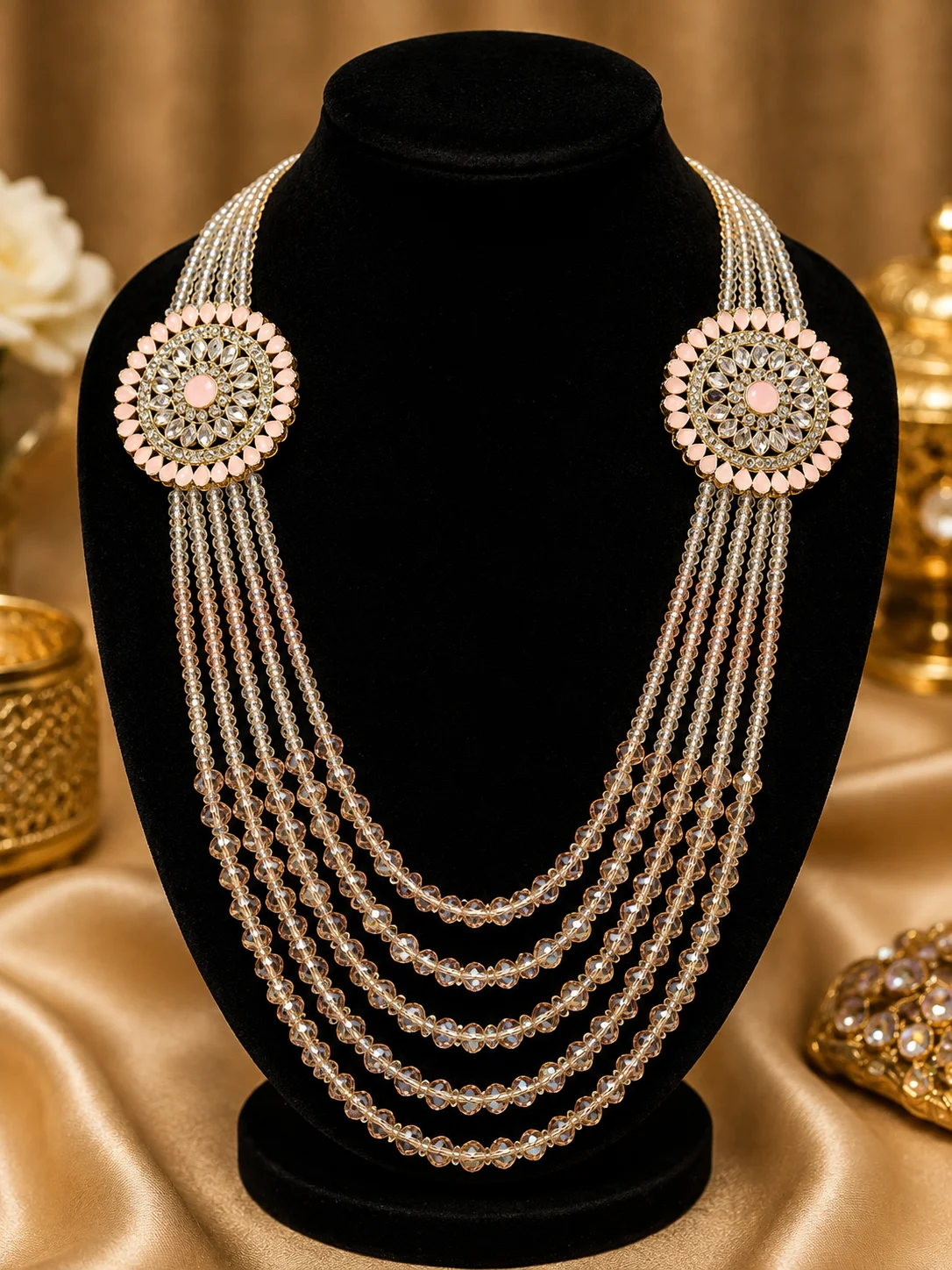 Pink Crystal Multi-Layer Mala Necklace