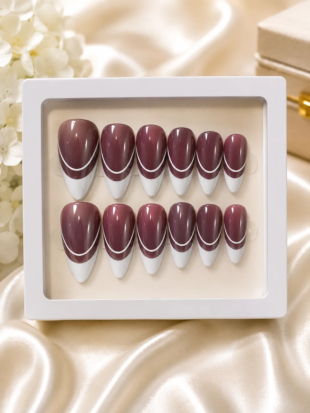 Luxury Mauve & White French Tip Press-On Nails