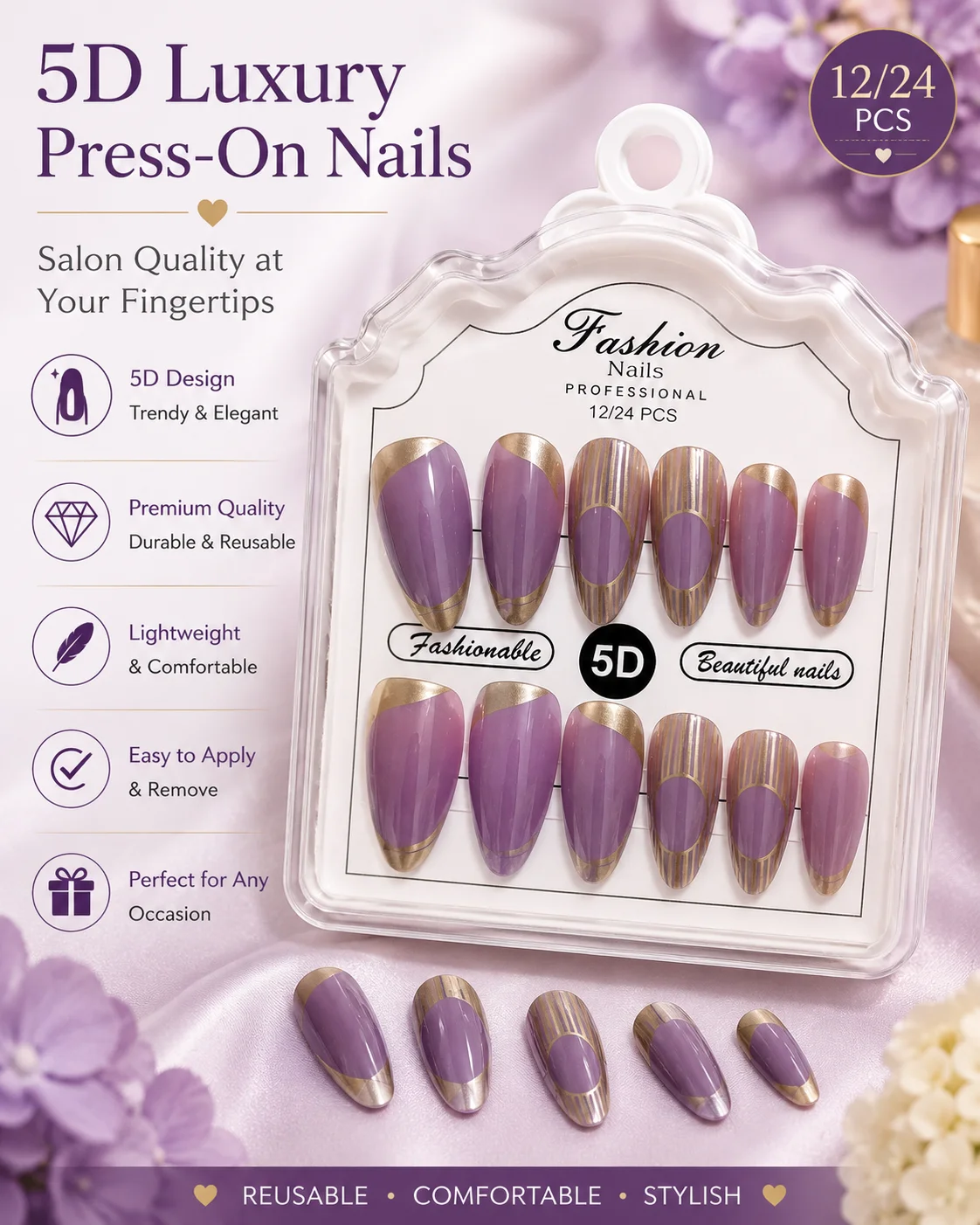 Premium Press-On Nail Set | Glossy Artificial False Nails