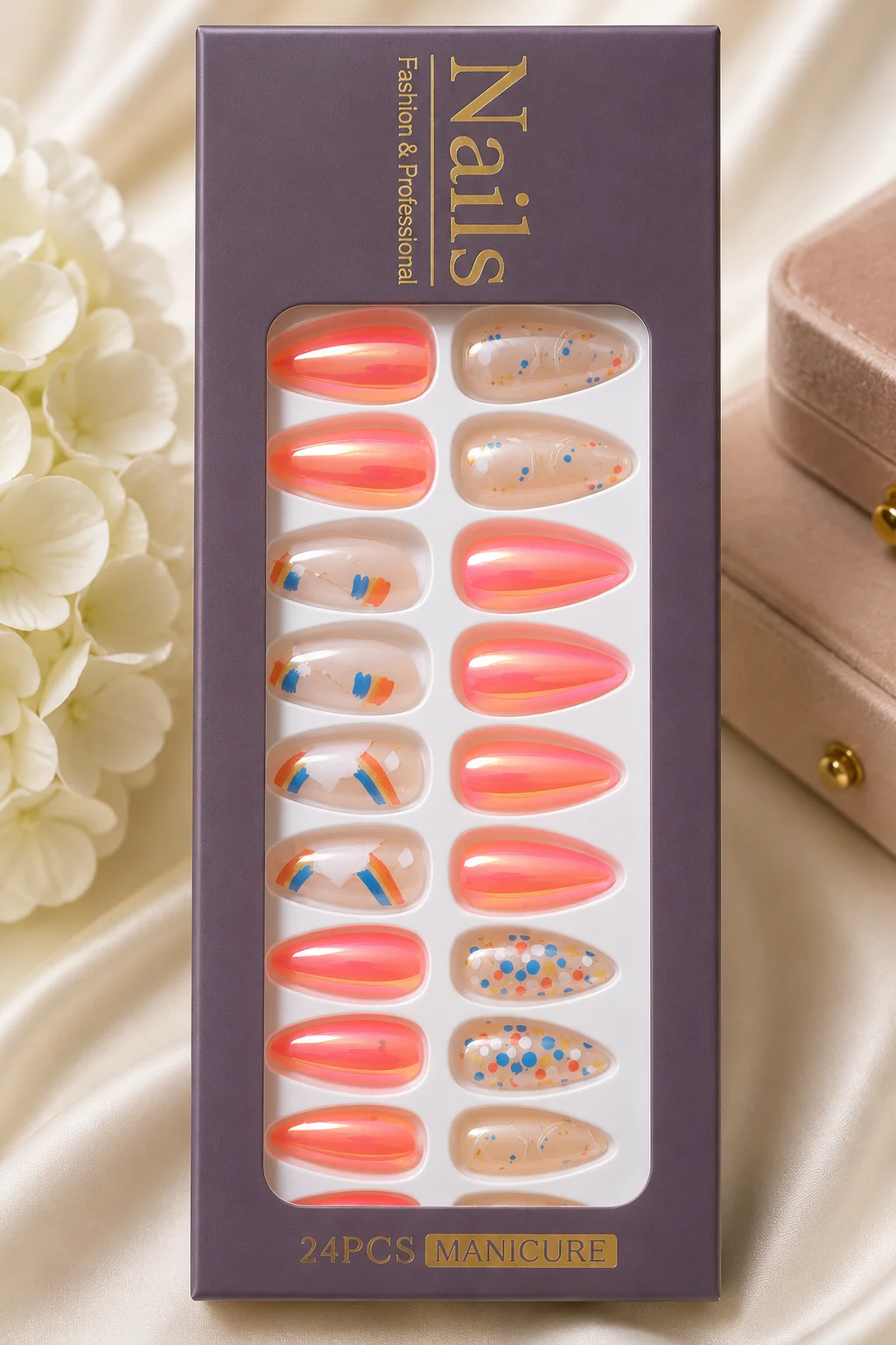 Premium Clear Textured Nail Tips Set – 10 Unique Designs