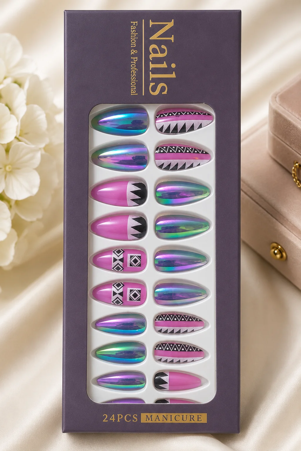 Premium Clear Textured Nail Tips Set – 10 Unique Designs
