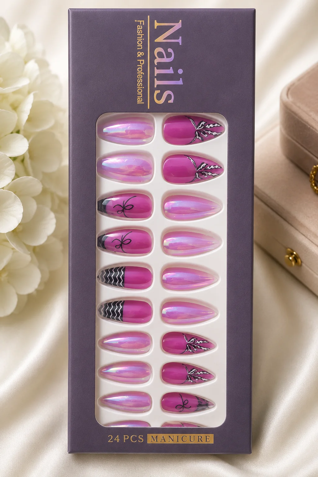 Premium Clear Textured Nail Tips Set – 10 Unique Designs