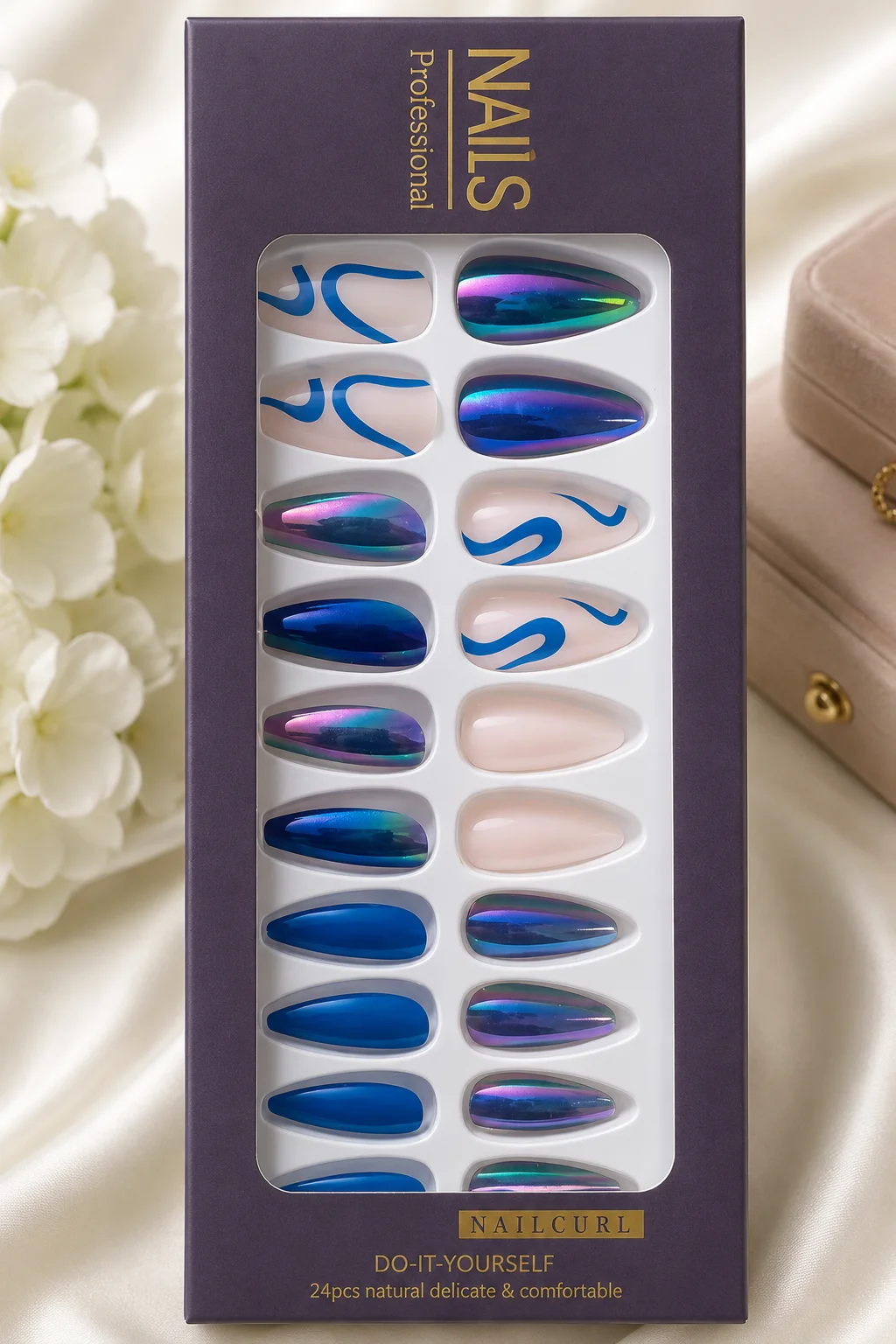 Premium Clear Textured Nail Tips Set – 10 Unique Designs