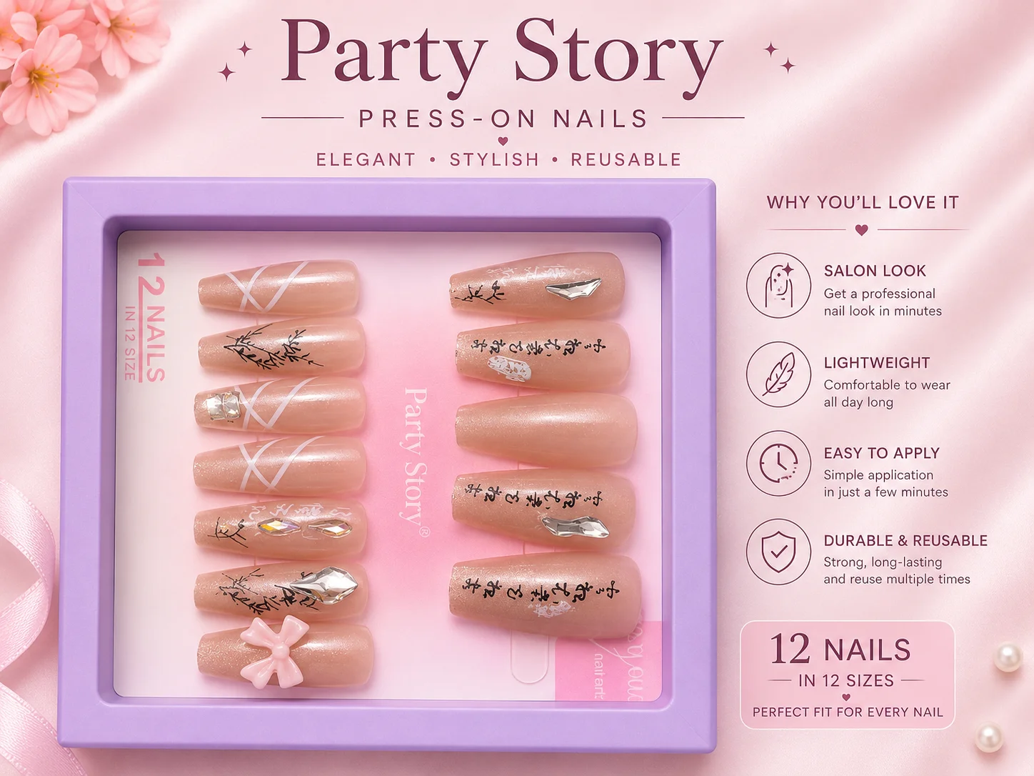 5-Pack Premium Press-On Nails Collection – Trendy Designer Nail Sets (12 Nails Each)