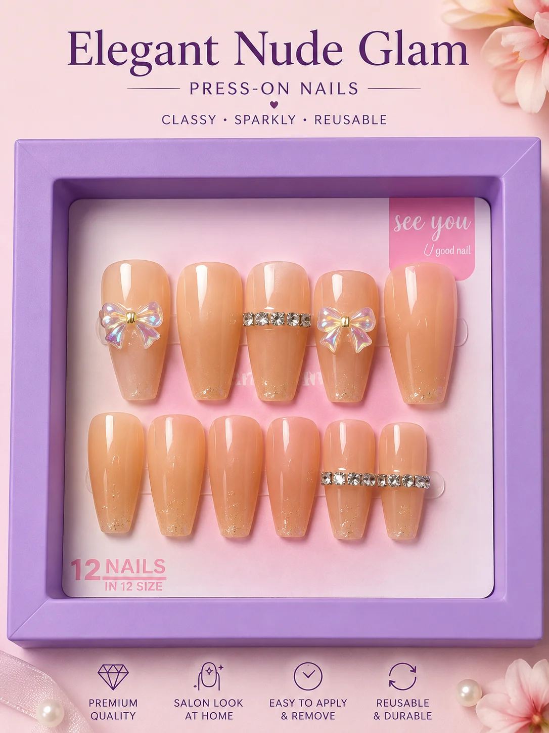 5-Pack Premium Press-On Nails Collection – Trendy Designer Nail Sets (12 Nails Each)
