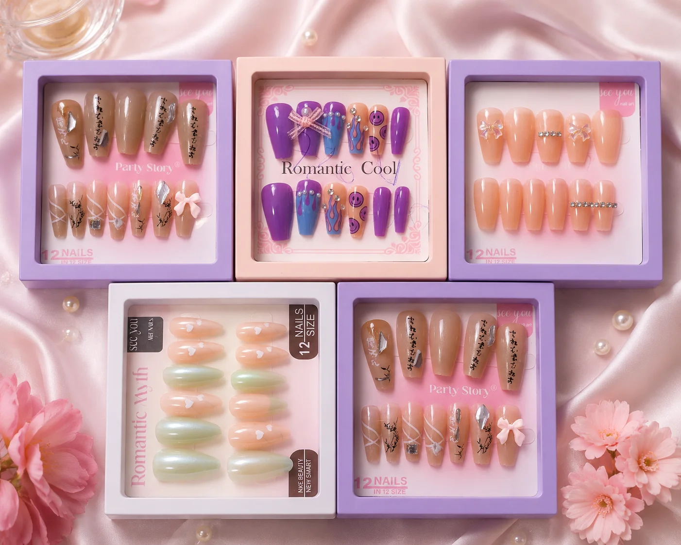 5-Pack Premium Press-On Nails Collection – Trendy Designer Nail Sets (12 Nails Each)
