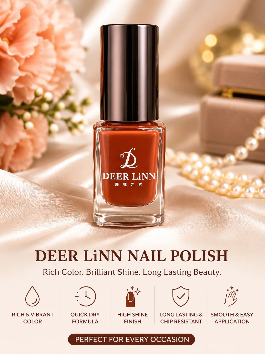DEER LiNN Classic Nail Polish – Long Lasting Glossy White Nail Color