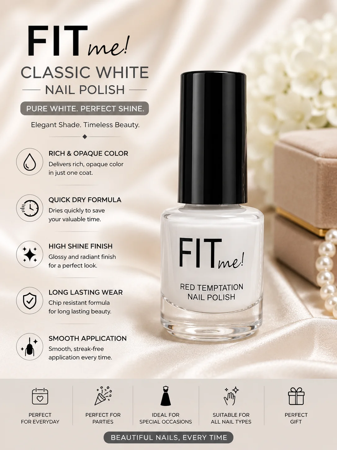FIT Me Classic Nail Polish – Quick Dry Long Lasting Glossy White Nail Color