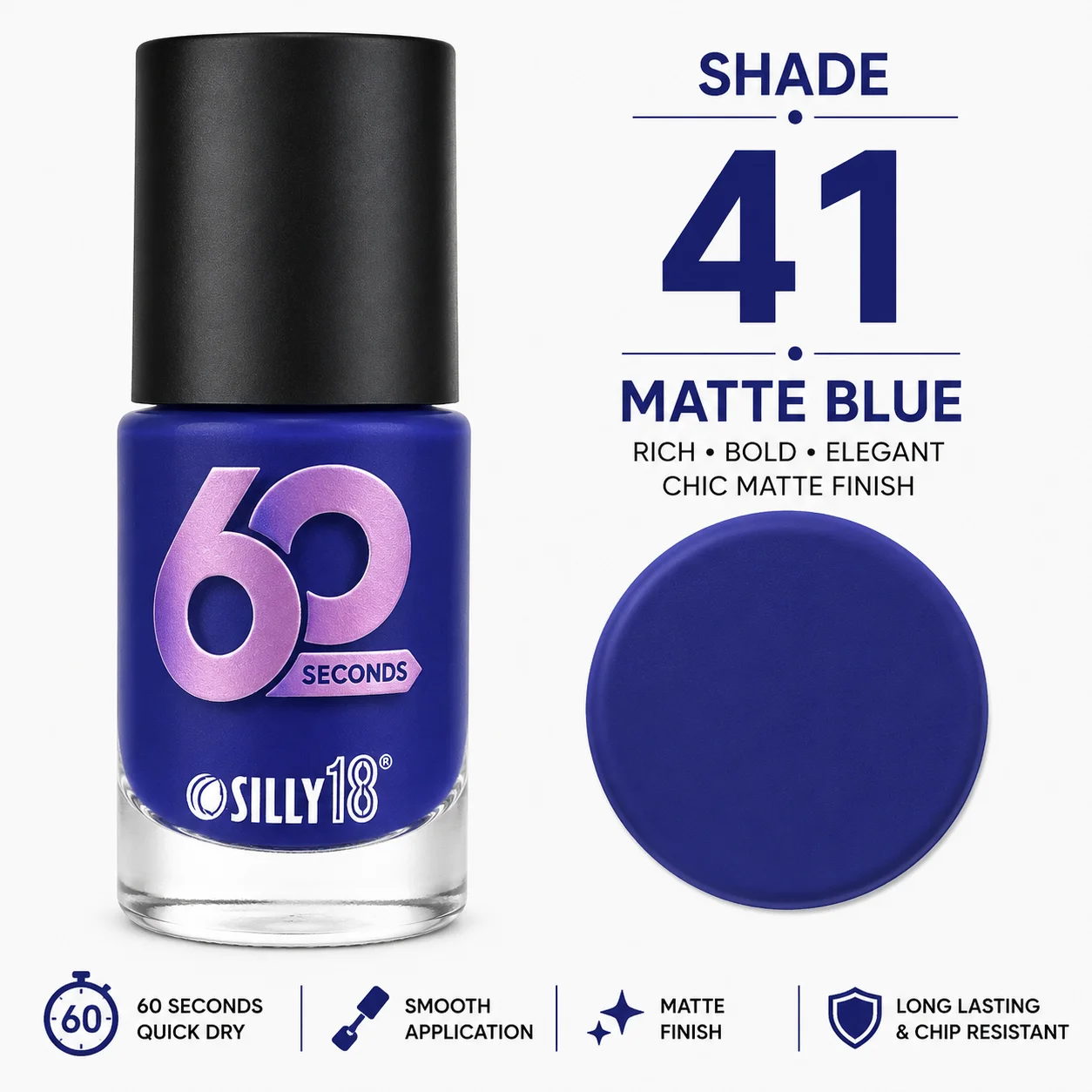 Silly18 60 Seconds Nail Polish – Shade 41 Matte Blue