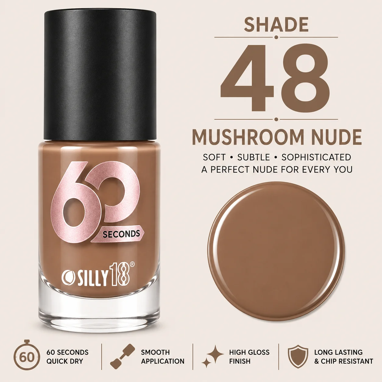 Silly18 60 Seconds Nail Polish – Shade 48 Mushroom Nude