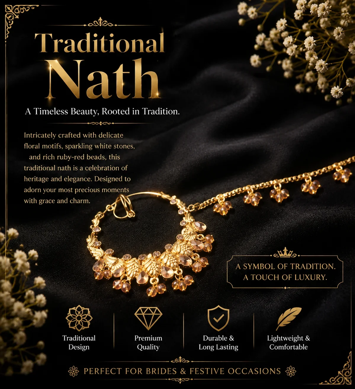 Golden Floral Bridal Nath