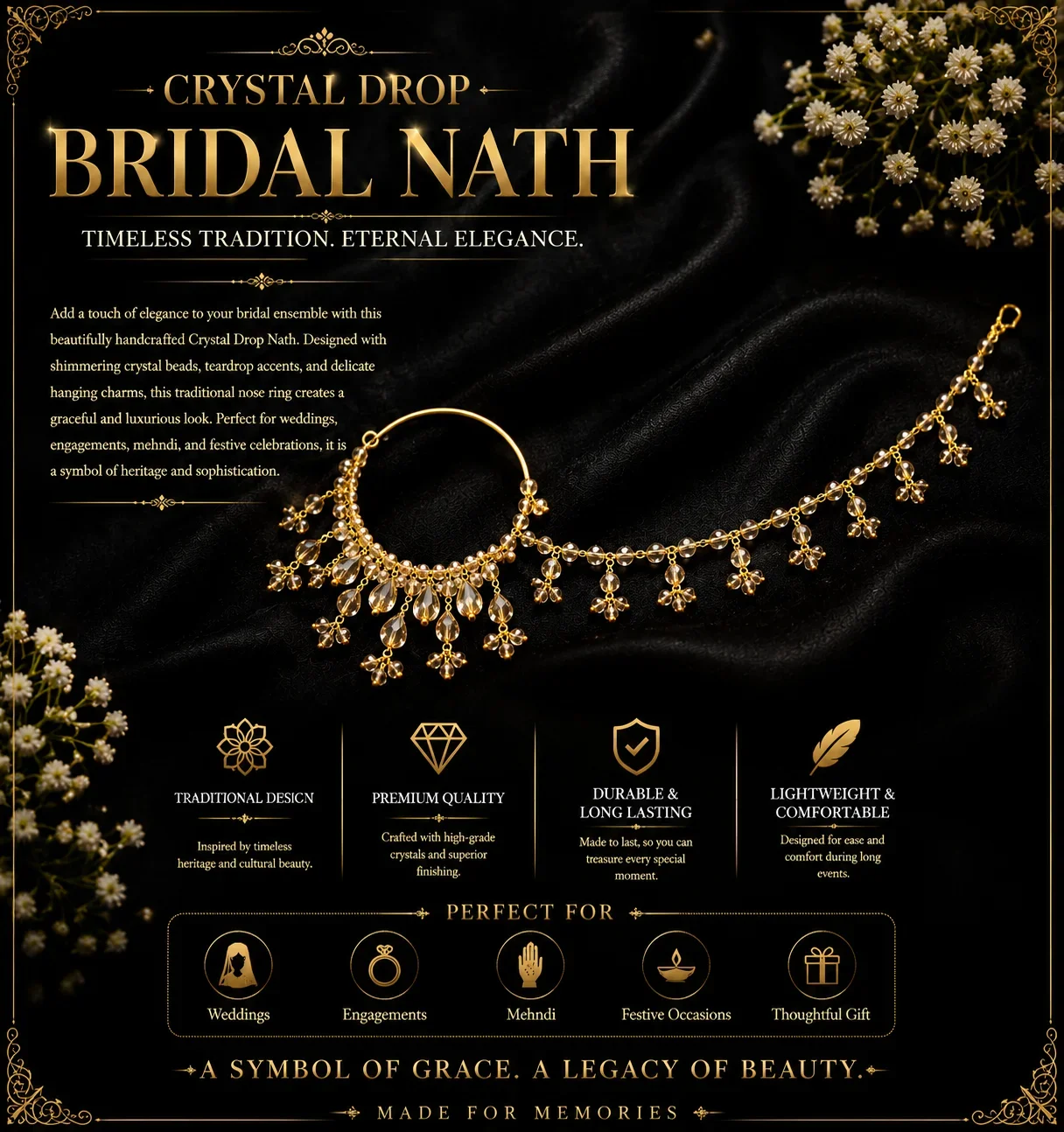 Crystal Drop Bridal Nath