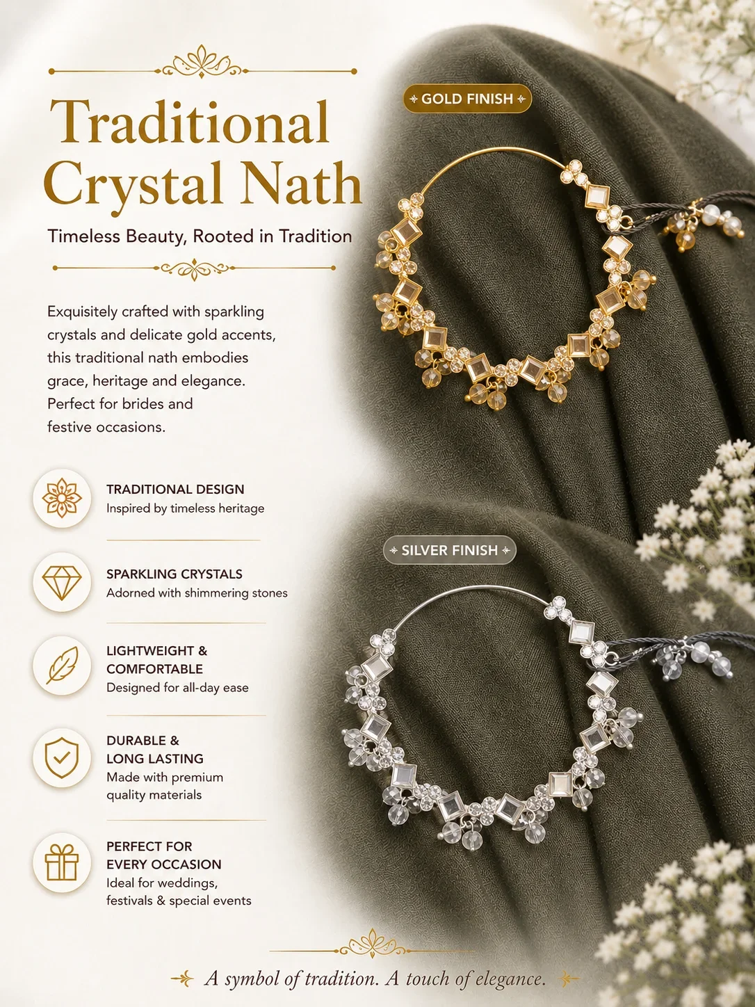 Ruby Crystal Bridal Nath – Gold Plated Traditional Nose Ring