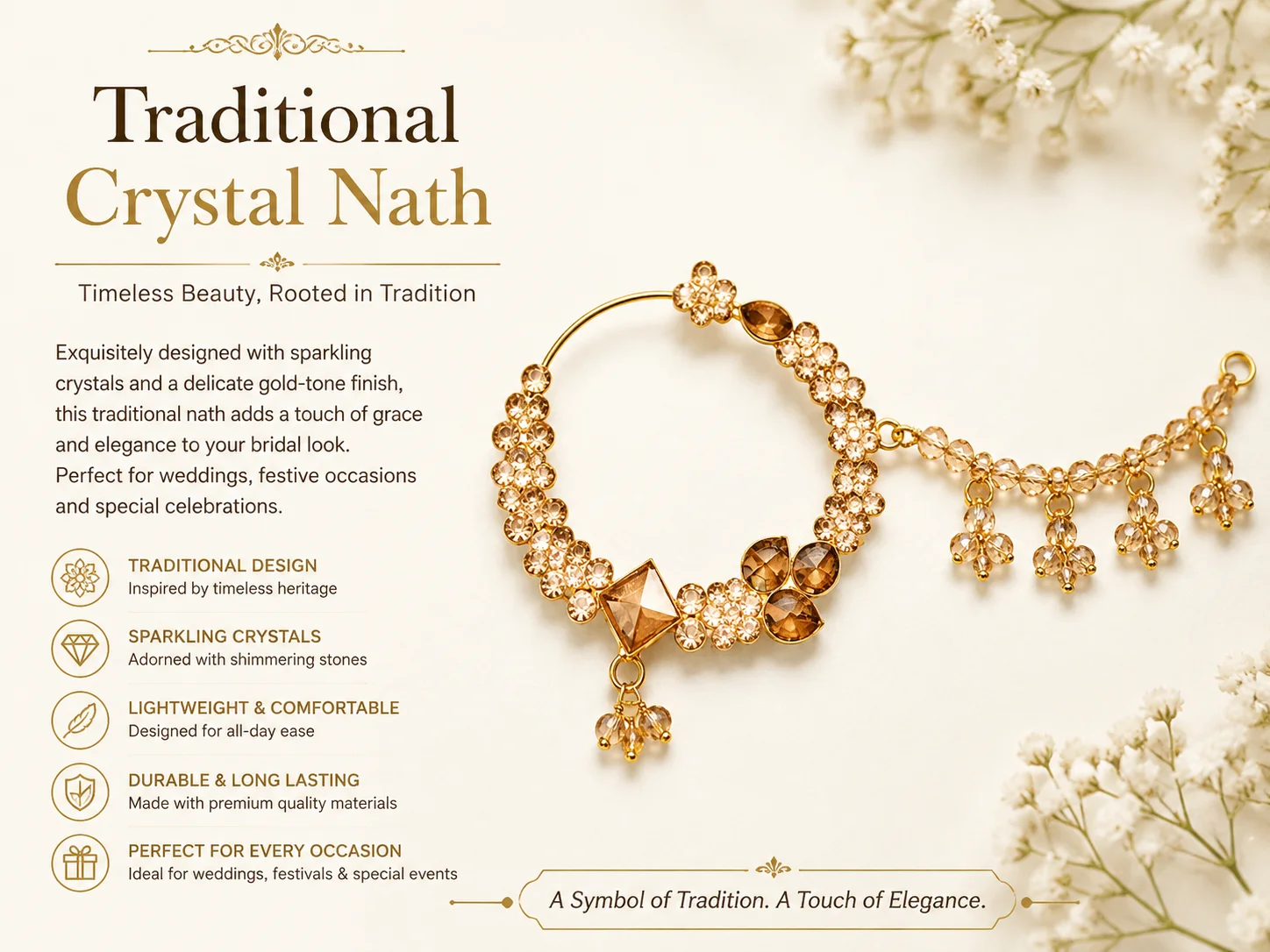 Luxury Crystal Nath with Chain – Traditional Bridal Nose Ring