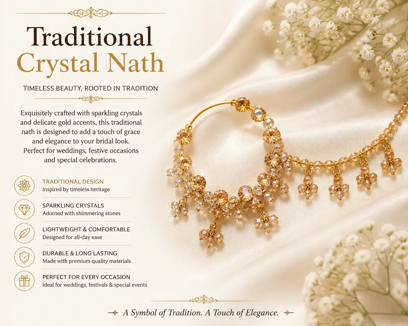 Elegant Gold & Crystal Nath with Beaded Danglers