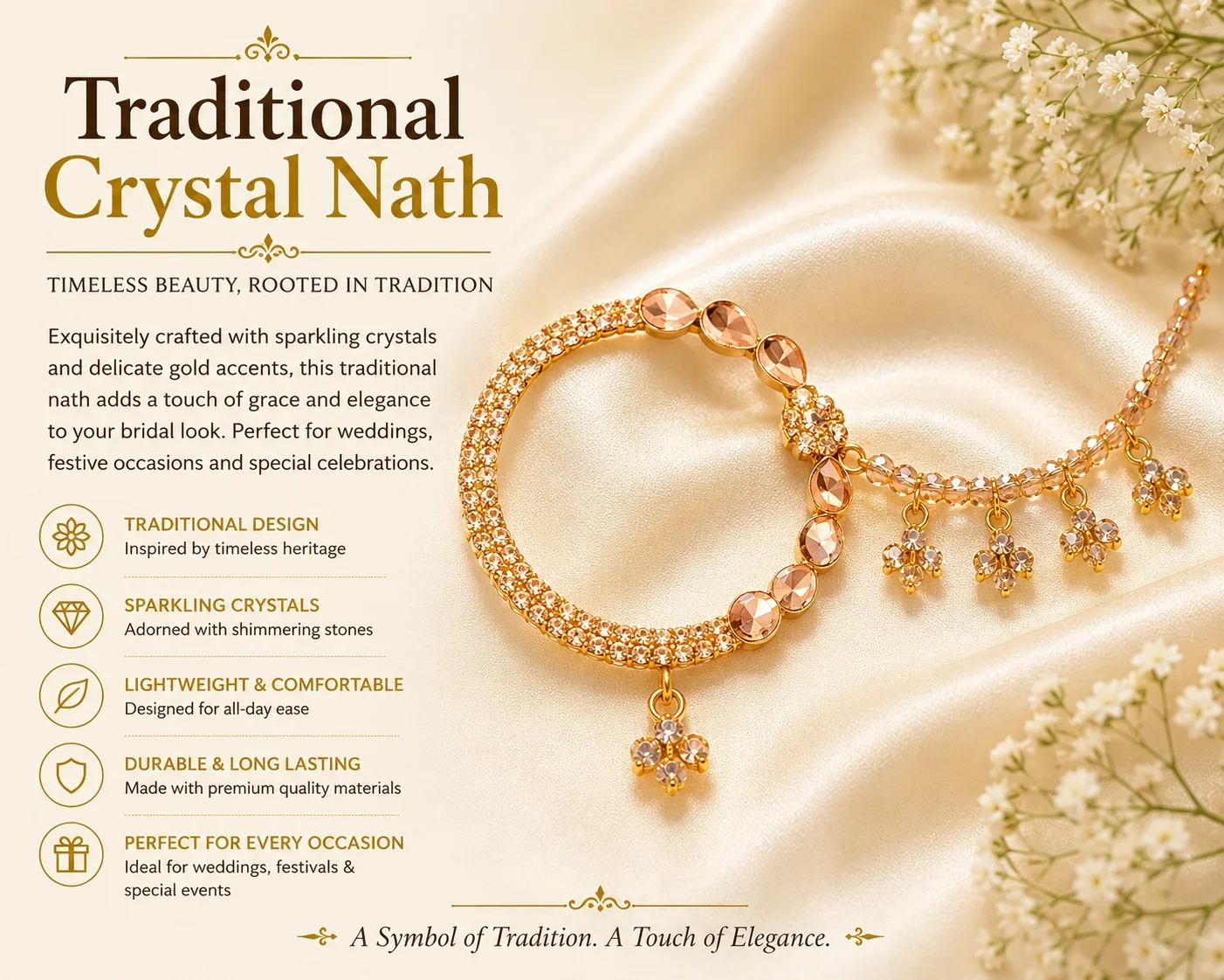 Golden Bridal NOSE RING  with Crystal Accents
