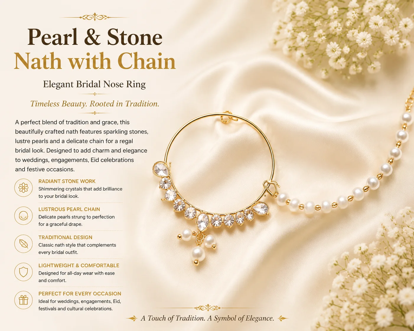 Elegant Pearl & Gold Nath