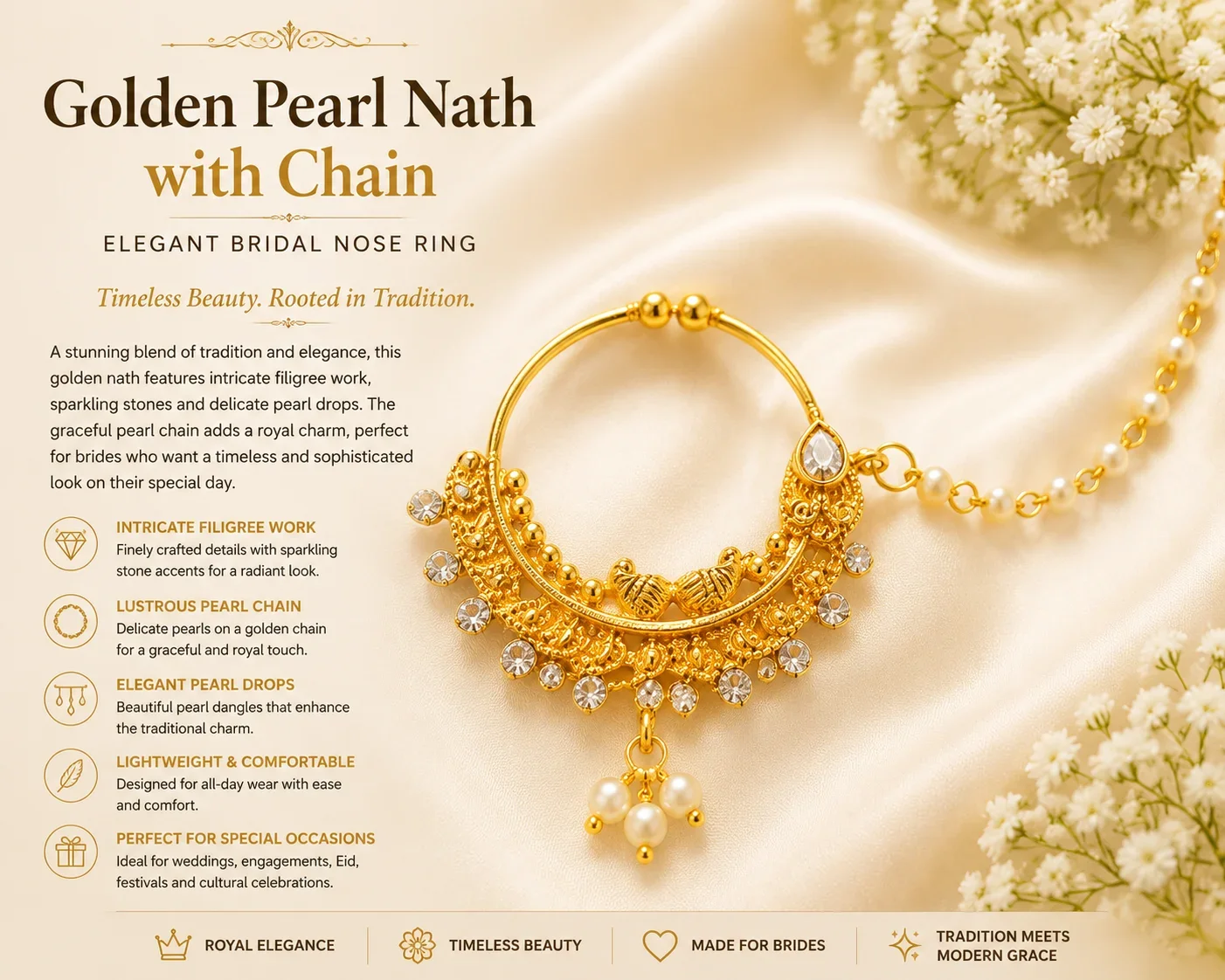 Elegant Gold and Pearl Nath