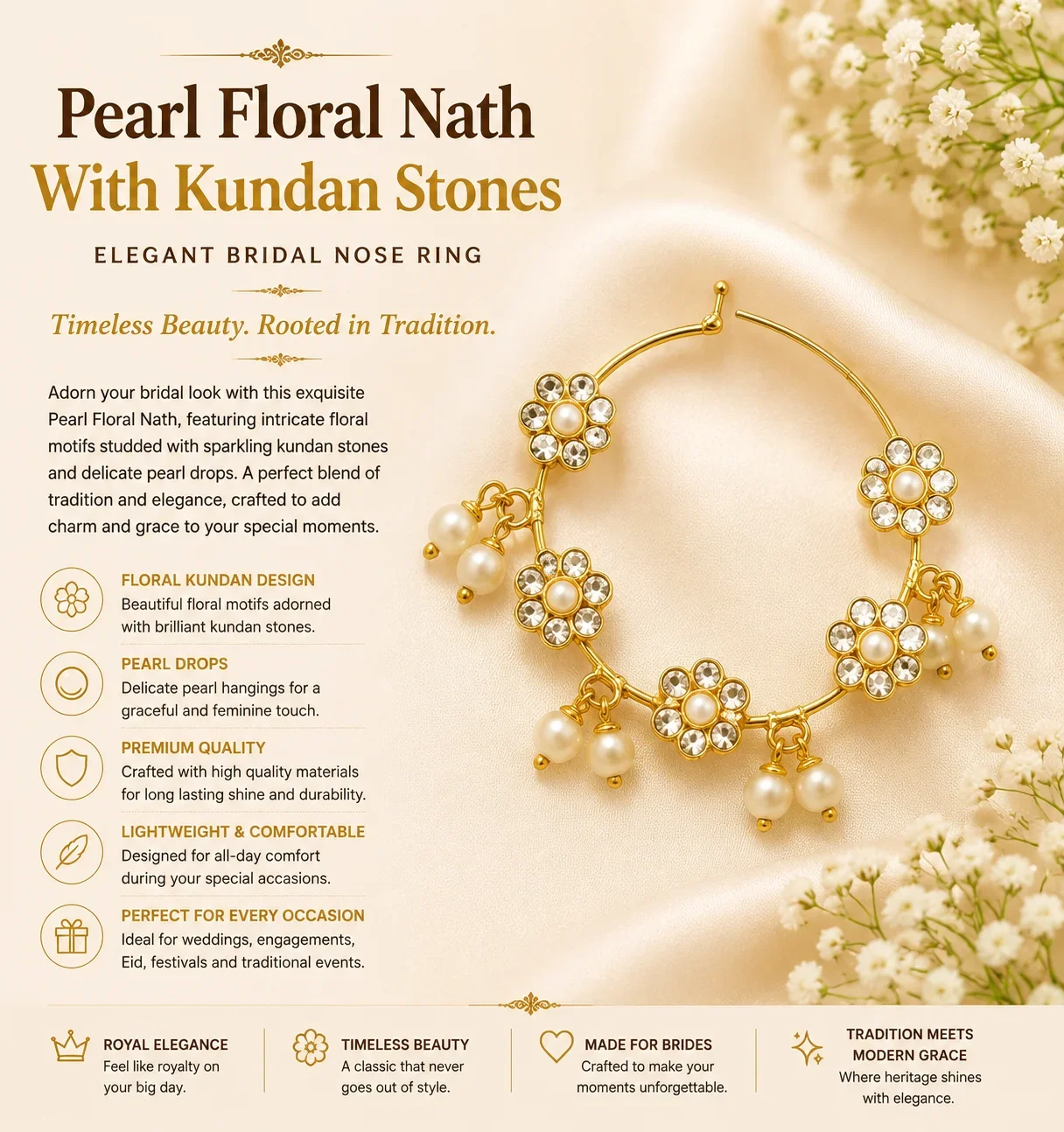 Elegant Floral Hoop Nath with Pearl Drops