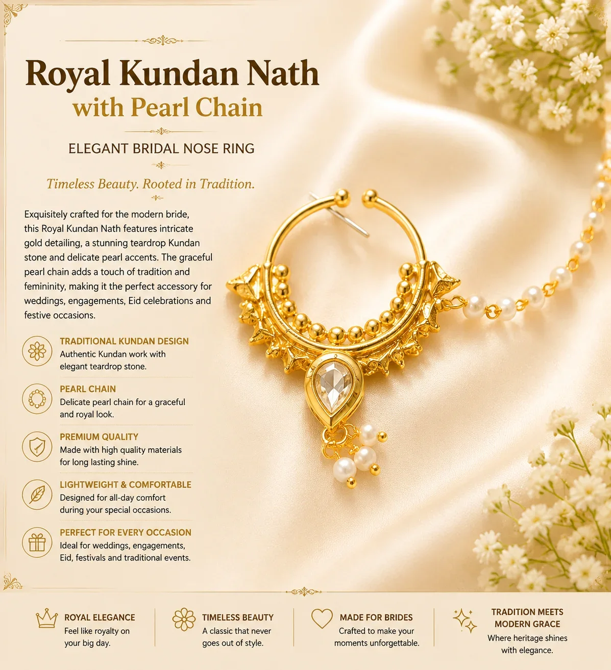 Elegant Gold Nath with Pearl Accents