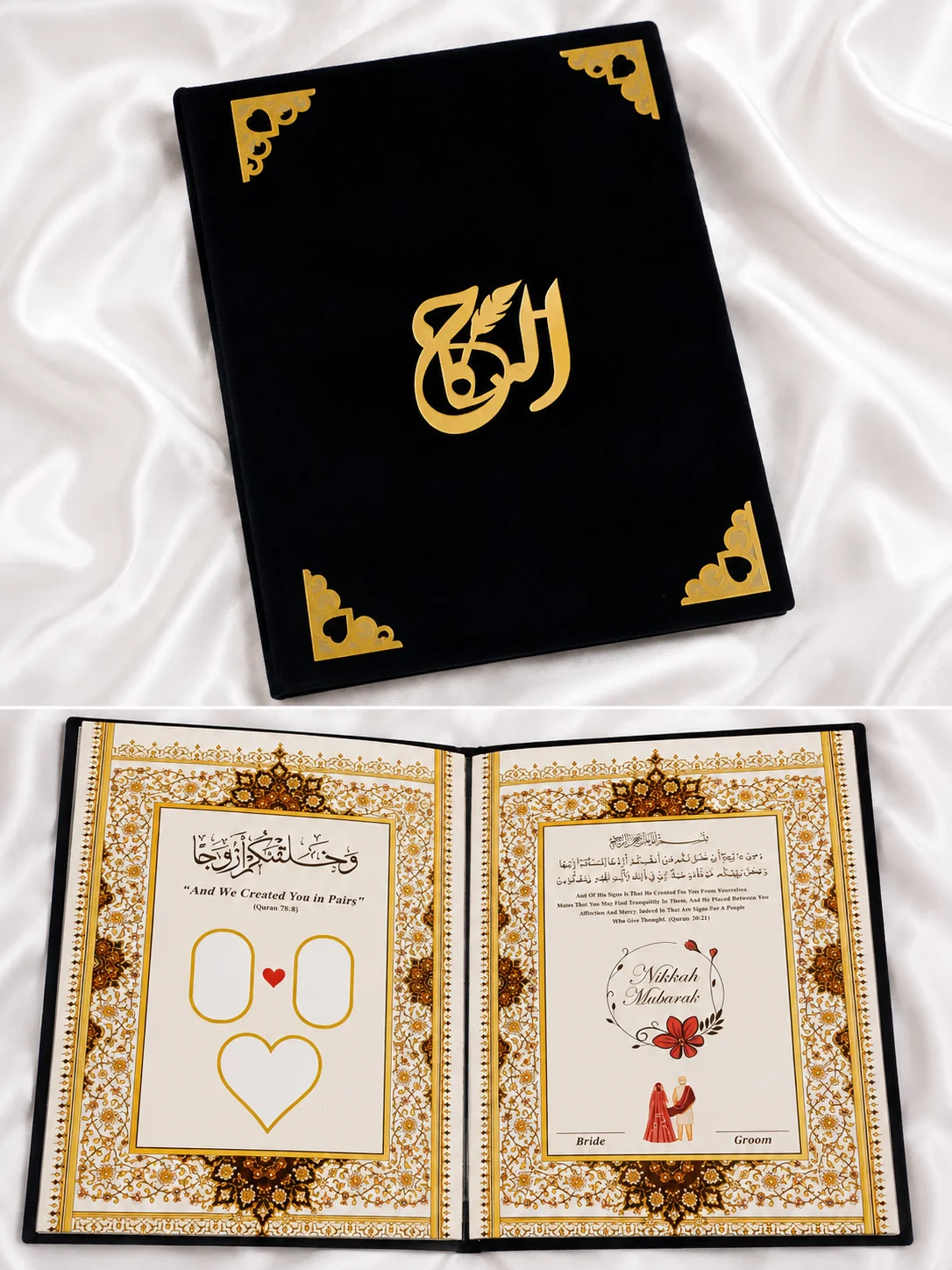 Luxury Black Nikkah Book – Elegant Golden Wedding Keepsake
