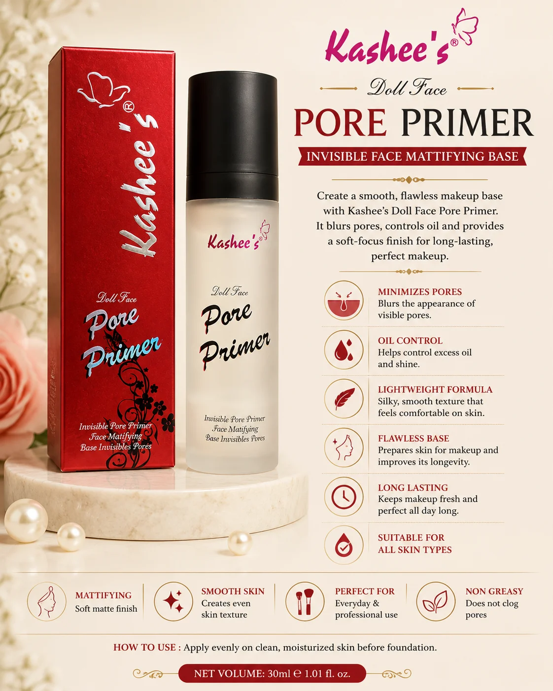 Kashee’s Doll Face Pore Primer – Invisible Face Mattifying Base