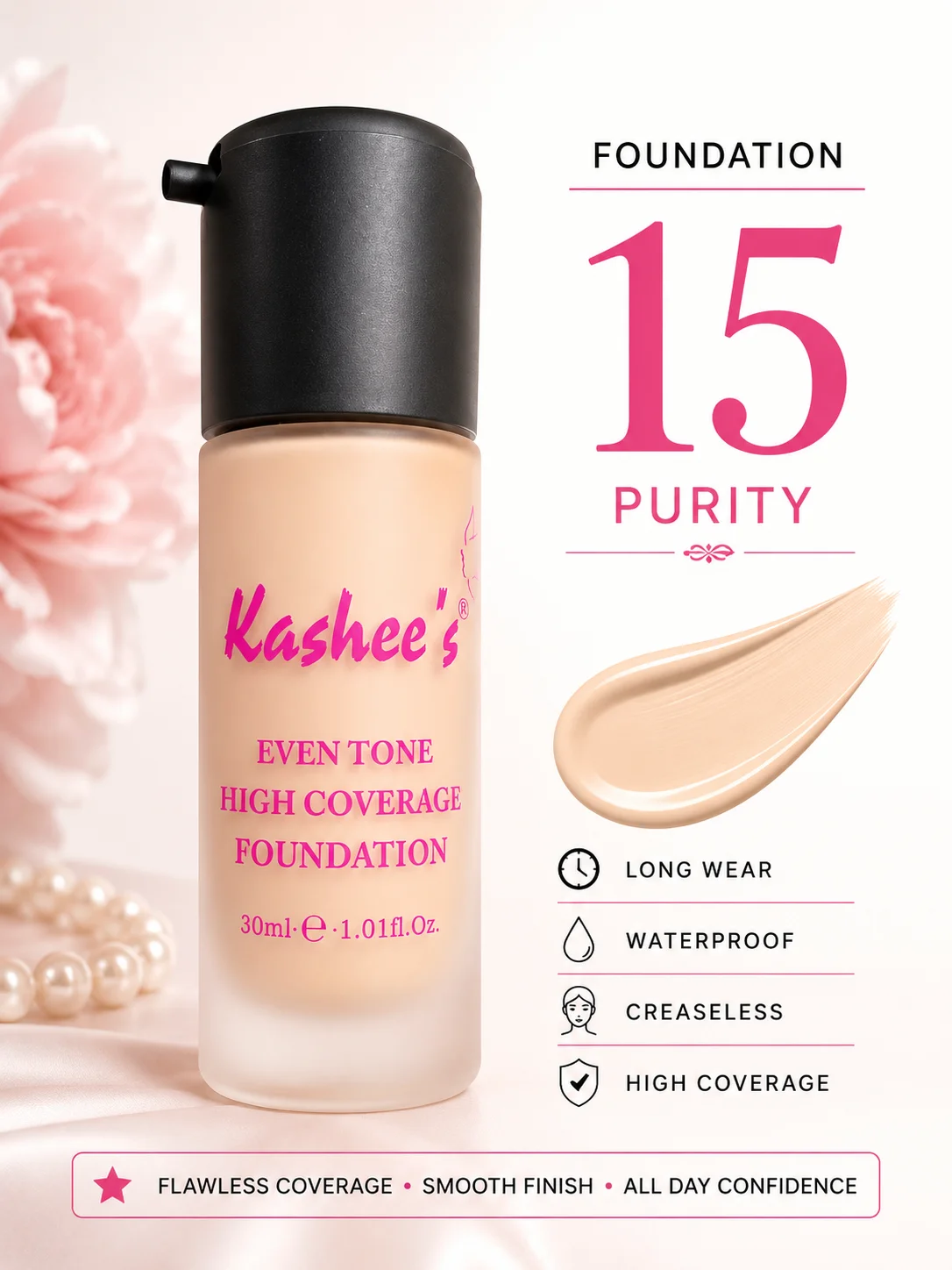 Kashee’s Even Tone High Coverage Foundation – 15 Purity