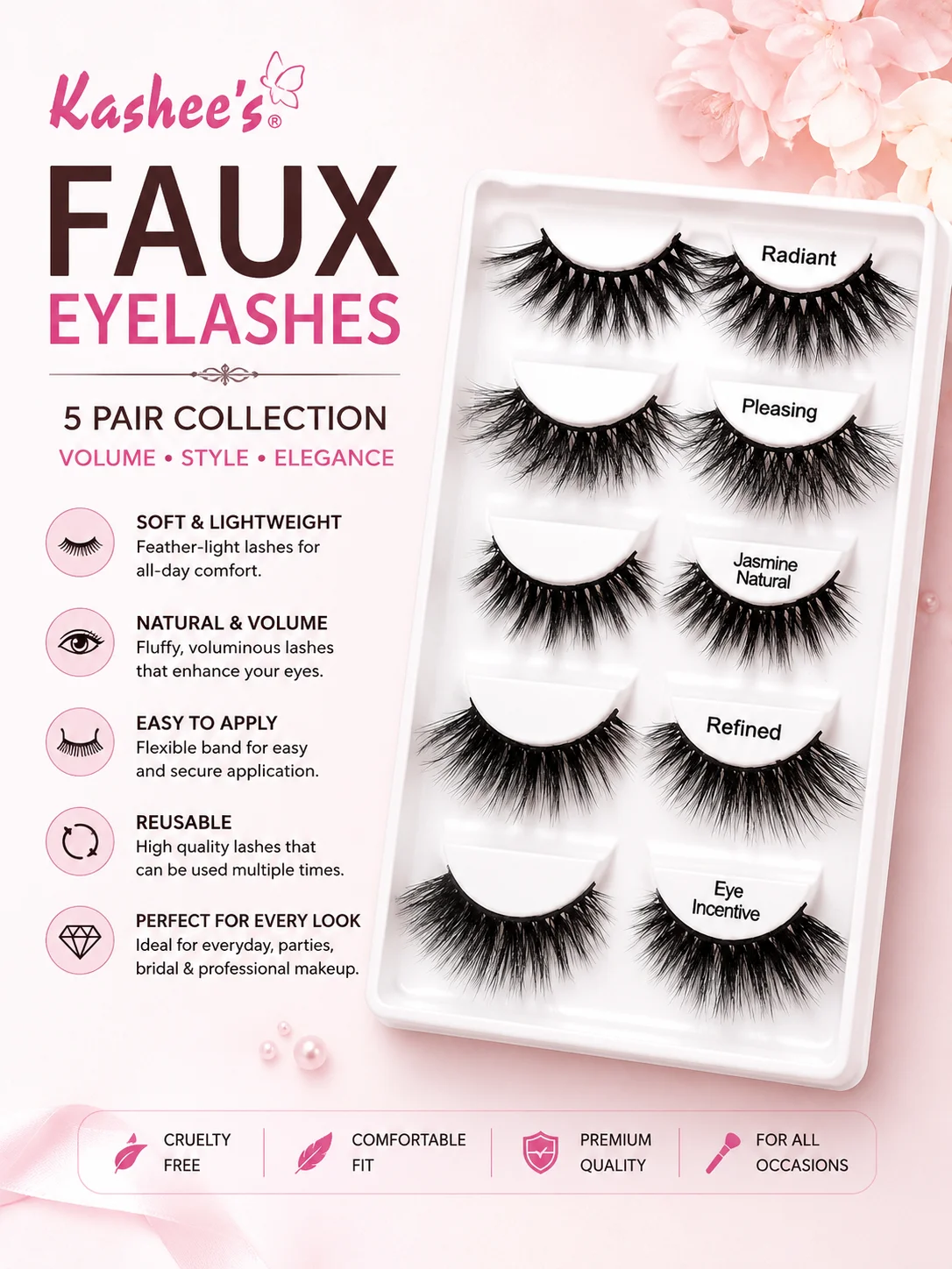 Kashee’s Faux Eyelashes Pack – 5 Pair Volume Lashes