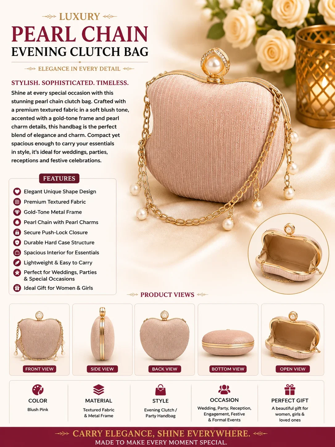 Luxury Pearl Chain Evening Clutch Bag for Women