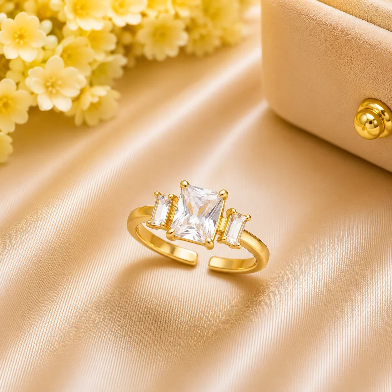Luxury Princess Cut Adjustable Crystal Ring for Women
